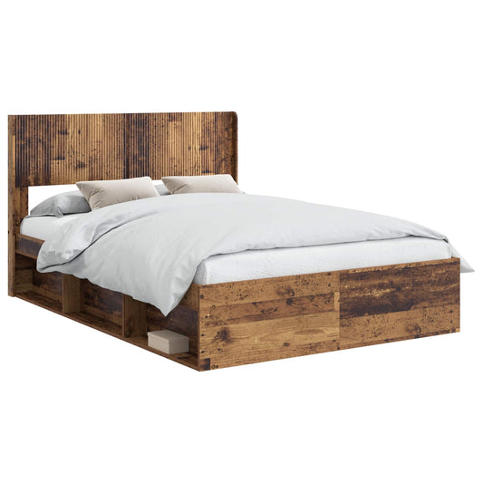 vidaXL Bed Frame with Storage and Headboard Old Wood 140 x 190 cm