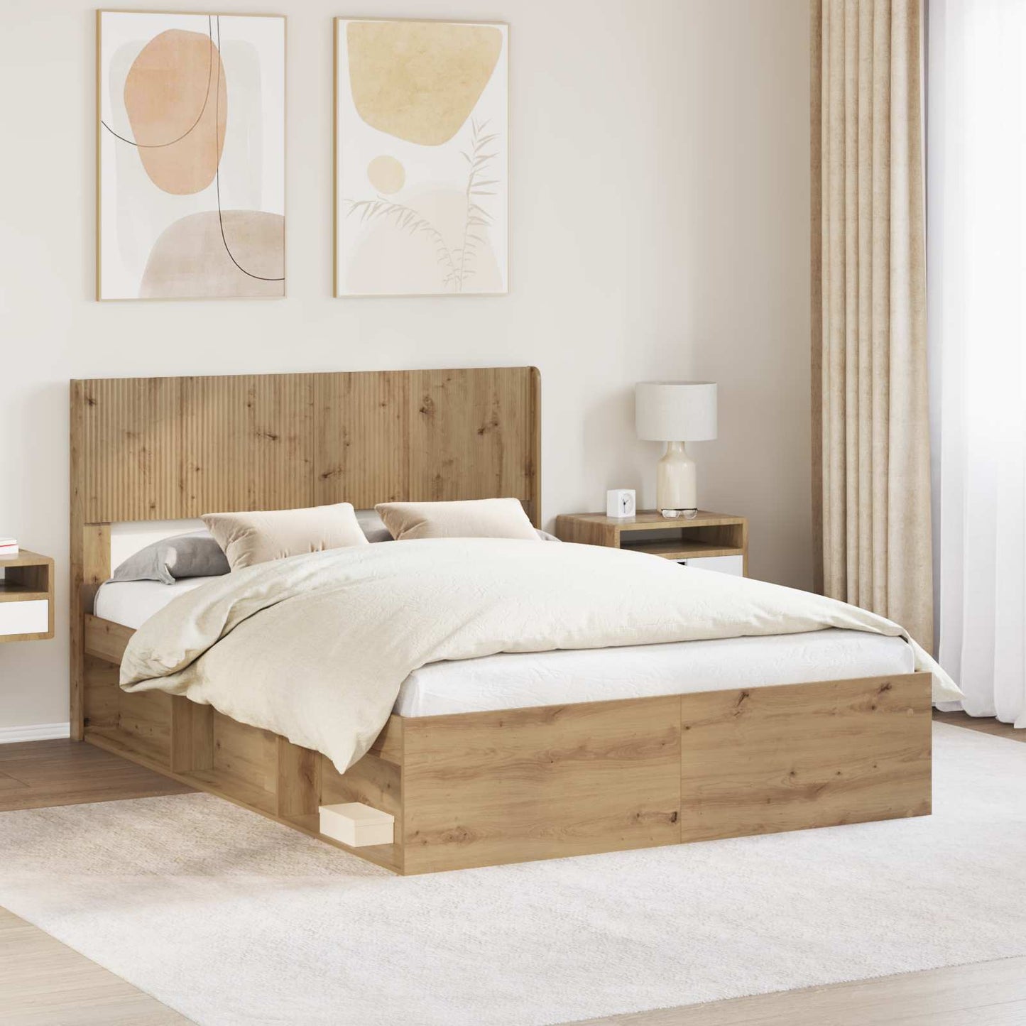 vidaXL Bed Frame with Storage and Headboard Artisan Oak 140 x 190 cm
