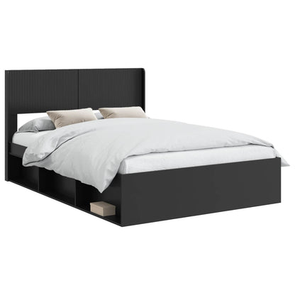 vidaXL Bed Frame with Storage and Headboard Black 135 x 190 cm
