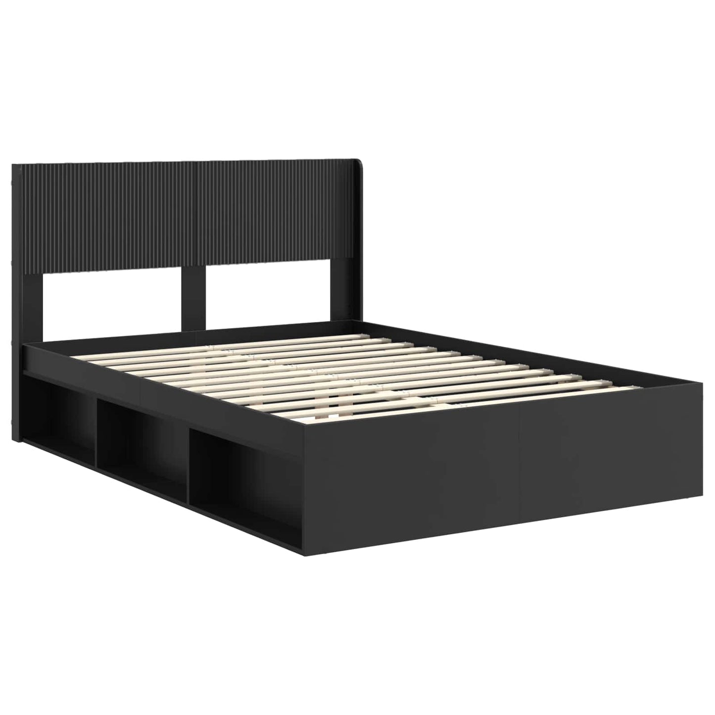 vidaXL Bed Frame with Storage and Headboard Black 135 x 190 cm