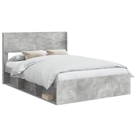 vidaXL Bed Frame with Storage and Headboard Concrete Grey 135 x 190 cm