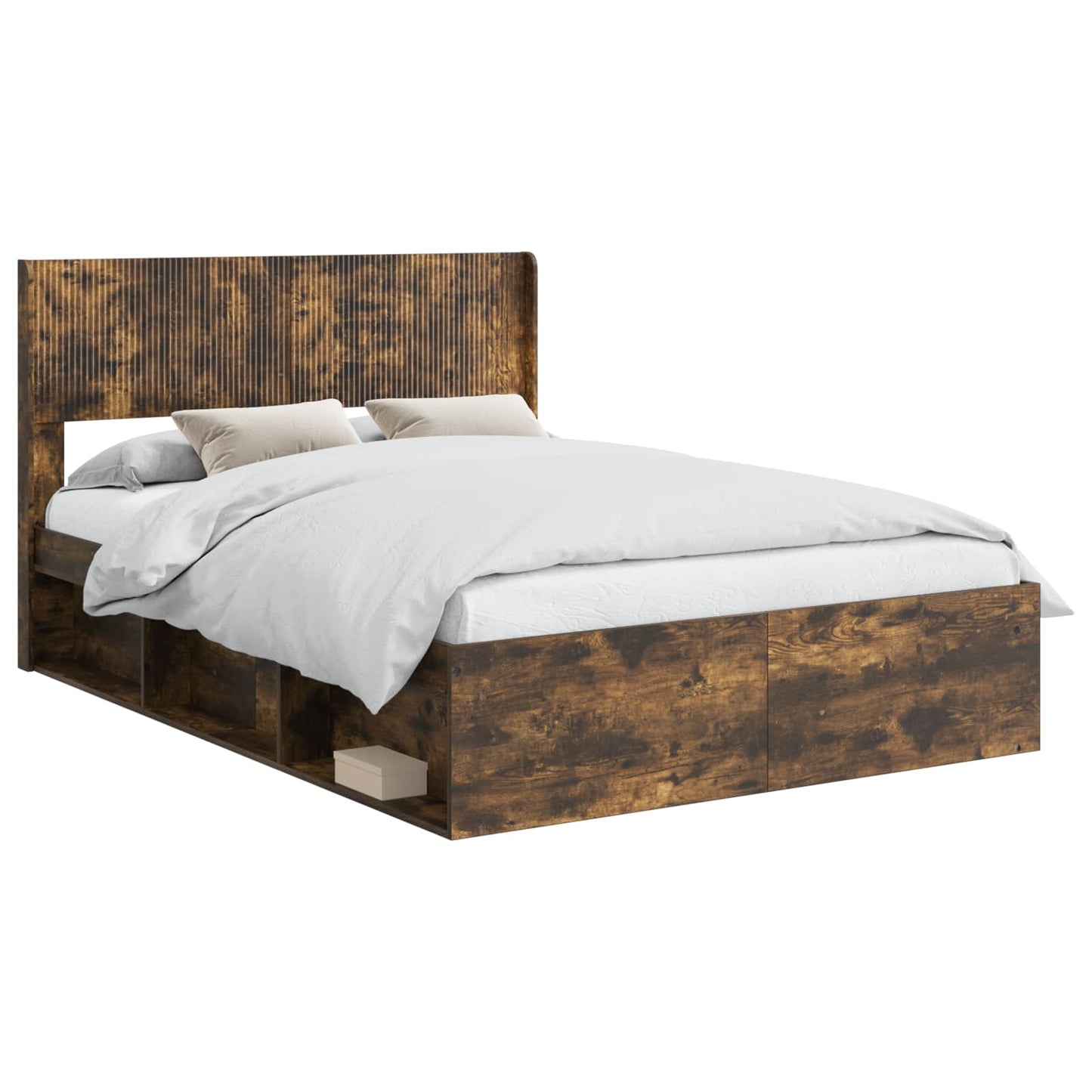 vidaXL Bed Frame with Storage and Headboard Smoked Oak 135 x 190 cm