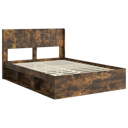 vidaXL Bed Frame with Storage and Headboard Smoked Oak 120 x 190 cm