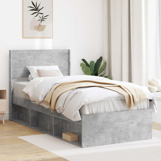 vidaXL Bed Frame with Storage and Headboard Concrete Grey 100 x 200 cm