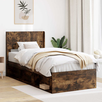 vidaXL Bed Frame with Storage and Headboard Smoked Oak 100 x 200 cm
