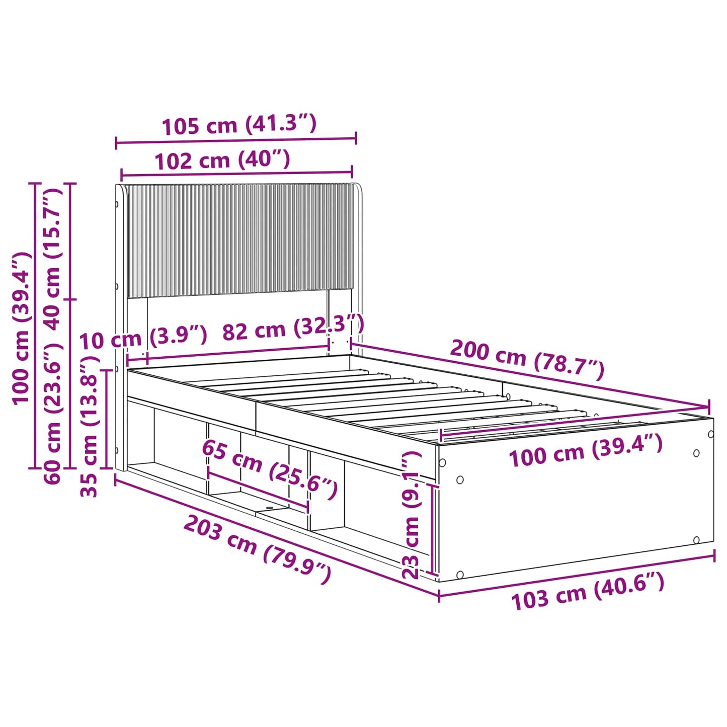 vidaXL Bed Frame with Storage and Headboard Smoked Oak 100 x 200 cm