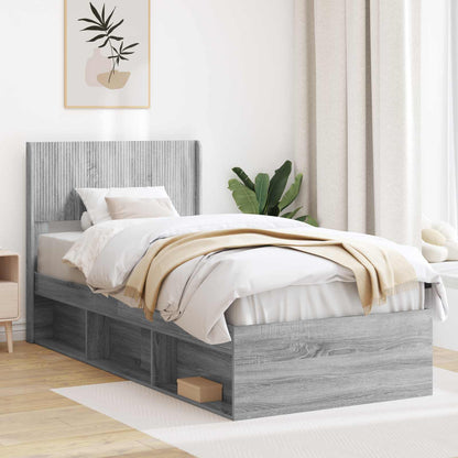vidaXL Bed Frame with Storage and Headboard Grey Sonoma 100 x 200 cm