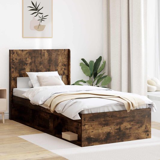 vidaXL Bed Frame with Storage and Headboard Smoked Oak 90 x 200 cm