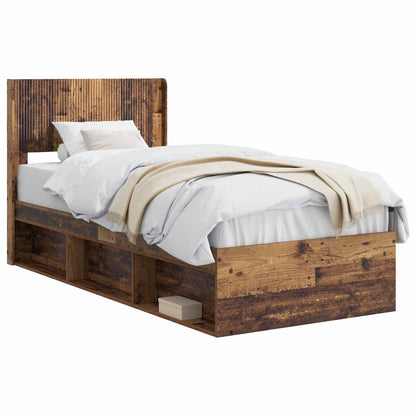 vidaXL Bed Frame with Storage and Headboard Old Wood 90 x 200 cm
