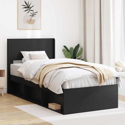 vidaXL Bed Frame with Storage and Headboard Black 90 x 190 cm