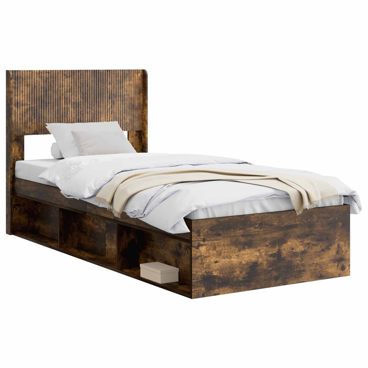 vidaXL Bed Frame with Storage and Headboard Smoked Oak 90 x 190 cm