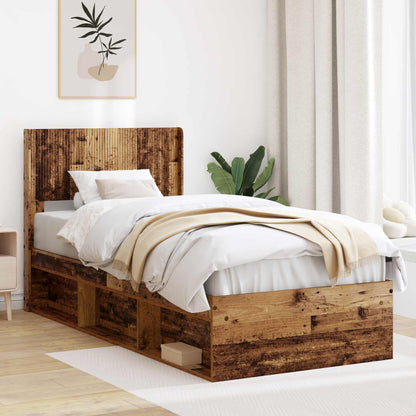 vidaXL Bed Frame with Storage and Headboard Old Wood 90 x 190 cm