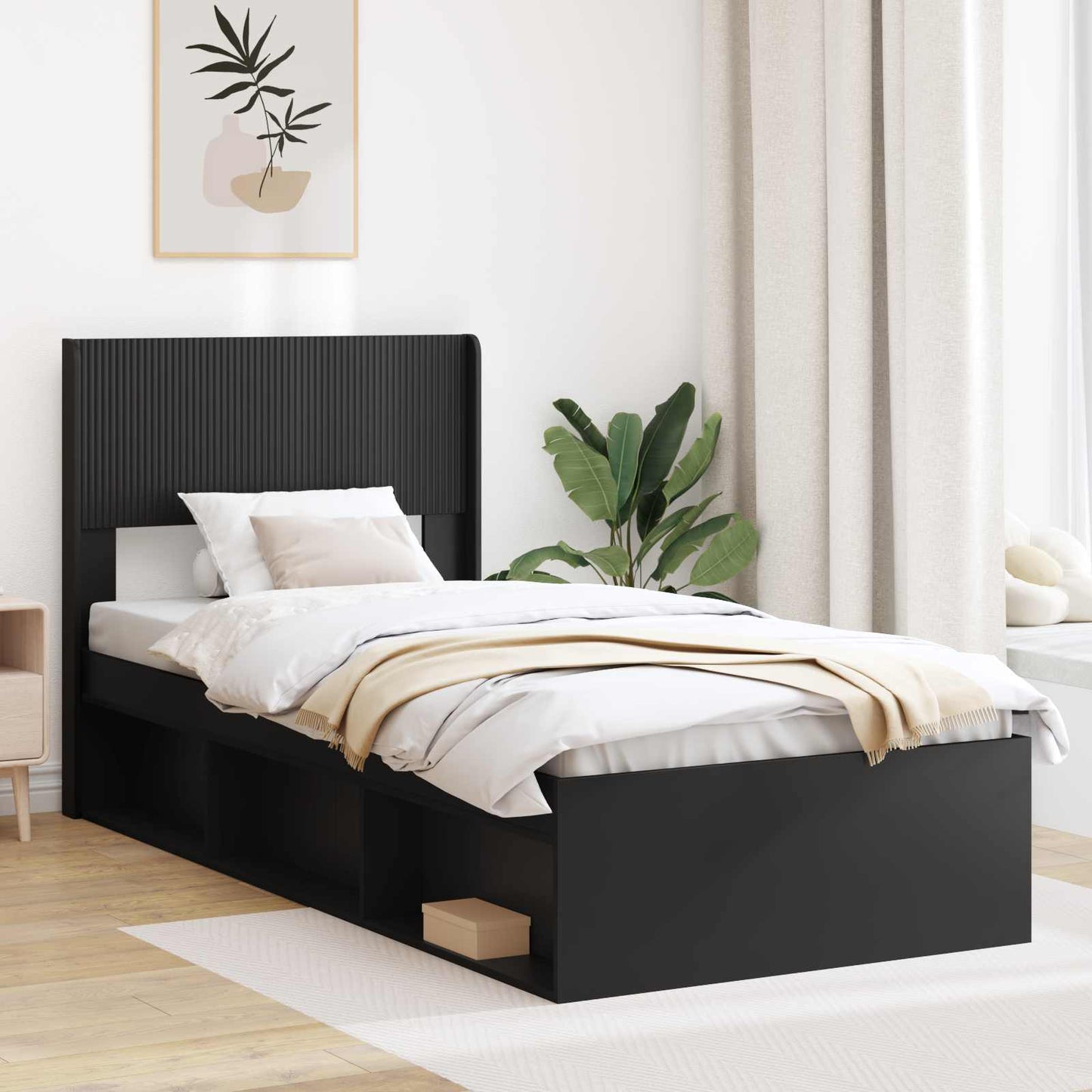 vidaXL Bed Frame with Storage and Headboard Black 75 x 190 cm