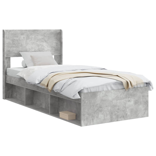 vidaXL Bed Frame with Storage and Headboard Concrete Grey 75 x 190 cm