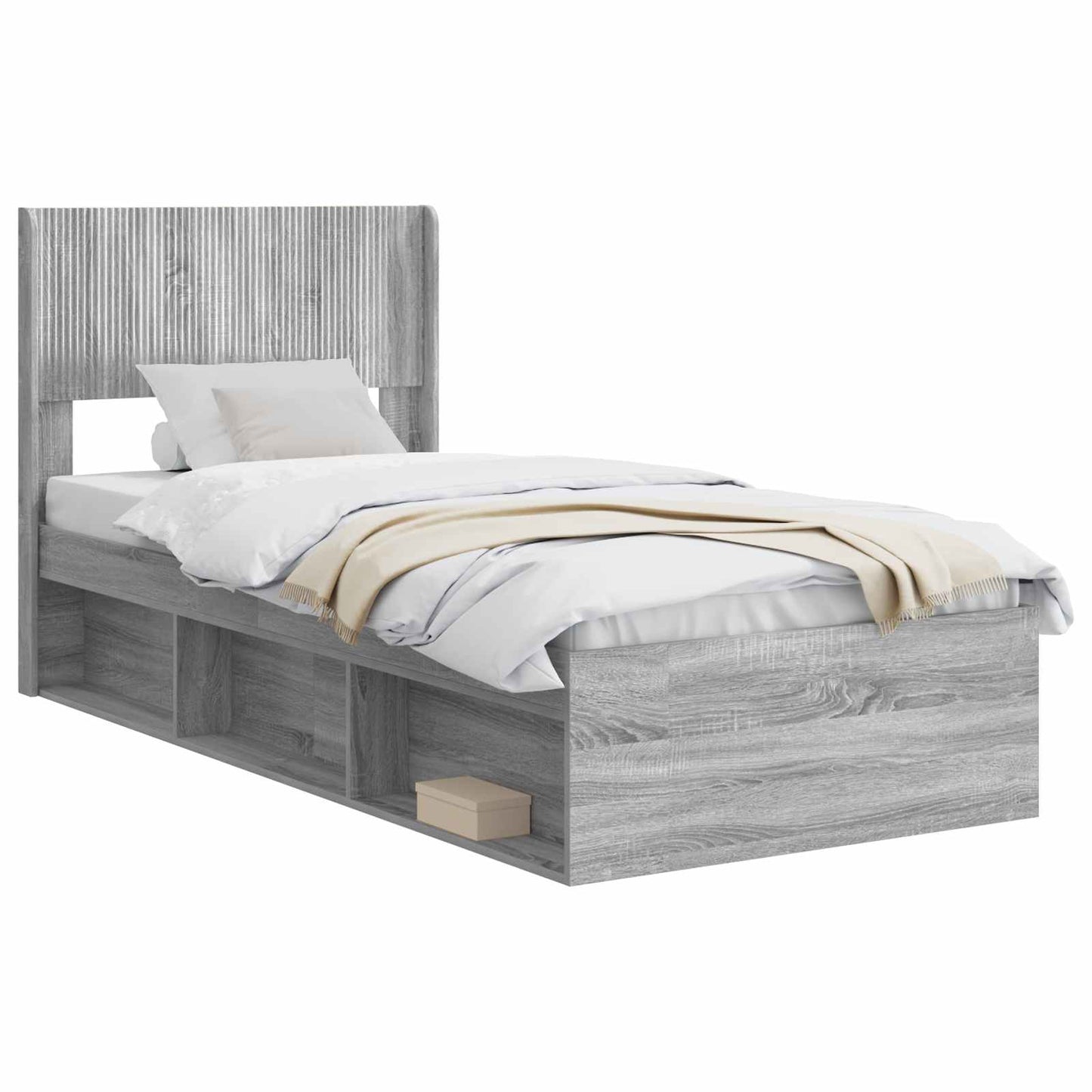 vidaXL Bed Frame with Storage and Headboard Grey Sonoma 75 x 190 cm