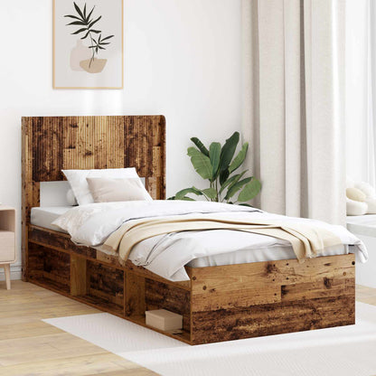vidaXL Bed Frame with Storage and Headboard Old Wood 75 x 190 cm
