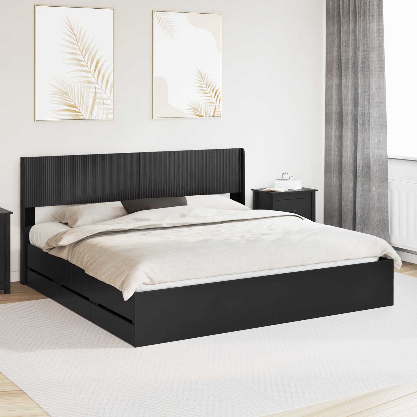 vidaXL Bed Frame with Storage and Headboard Black 200 x 200 cm