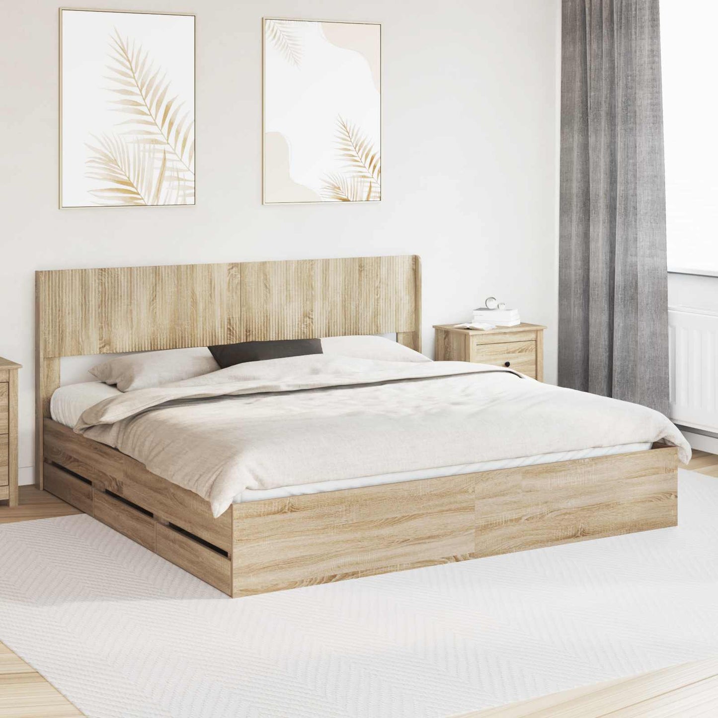 vidaXL Bed Frame with Storage and Headboard Sonoma Oak 200 x 200 cm