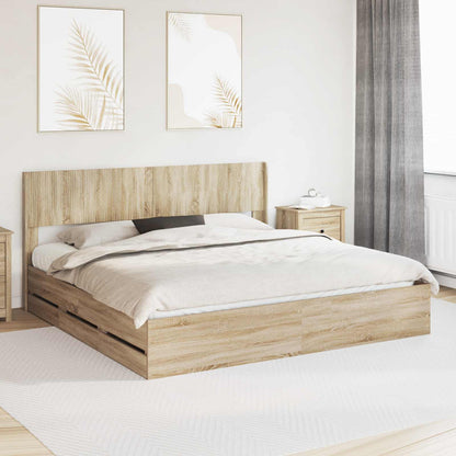 vidaXL Bed Frame with Storage and Headboard Sonoma Oak 200 x 200 cm
