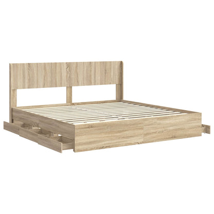 vidaXL Bed Frame with Storage and Headboard Sonoma Oak 200 x 200 cm