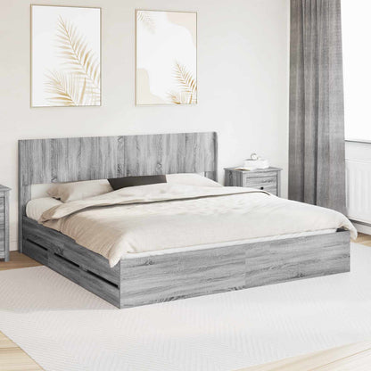 vidaXL Bed Frame with Storage and Headboard Grey Sonoma 200 x 200 cm