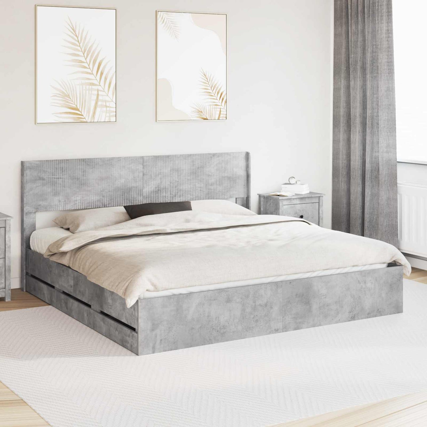 vidaXL Bed Frame with Storage and Headboard Concrete Grey 180 x 200 cm