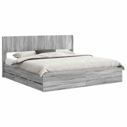 vidaXL Bed Frame with Storage and Headboard Grey Sonoma 180 x 200 cm