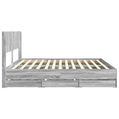 vidaXL Bed Frame with Storage and Headboard Grey Sonoma 180 x 200 cm