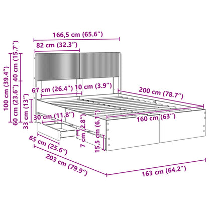 vidaXL Bed Frame with Storage and Headboard Grey Sonoma 160 x 200 cm
