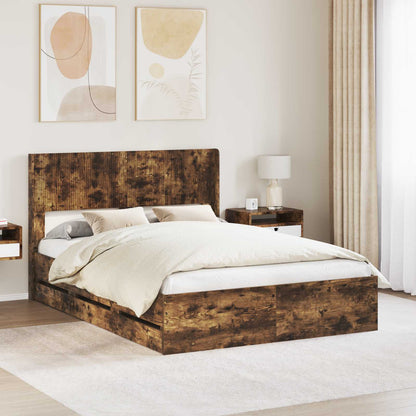 vidaXL Bed Frame with Storage and Headboard Smoked Oak 150 x 200 cm