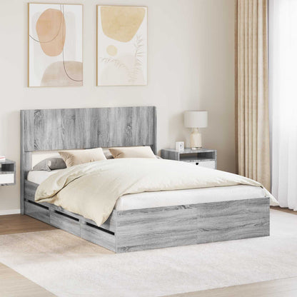 vidaXL Bed Frame with Storage and Headboard Grey Sonoma 150 x 200 cm