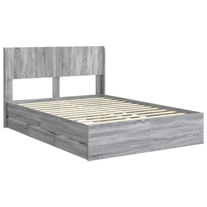 vidaXL Bed Frame with Storage and Headboard Grey Sonoma 140 x 200 cm