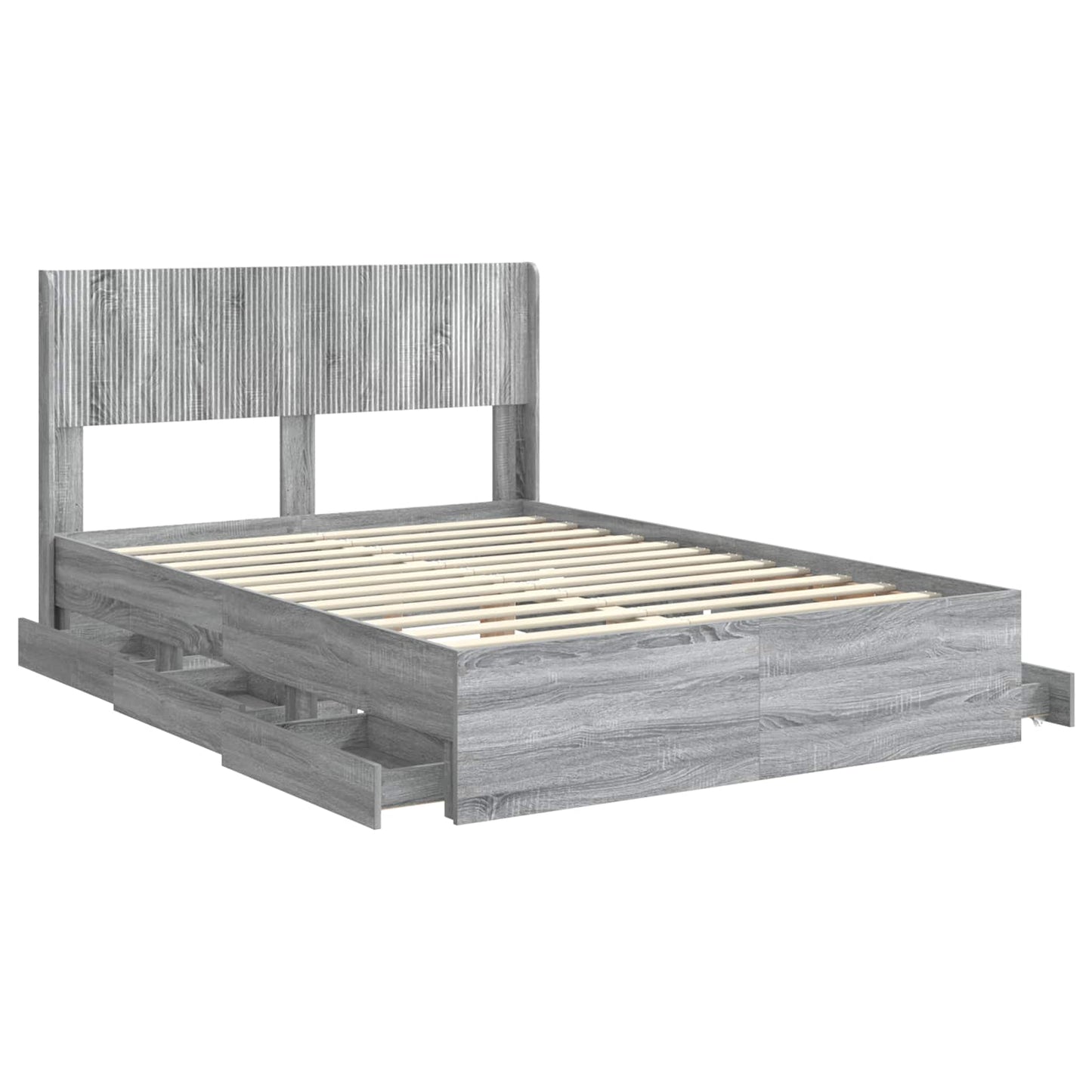 vidaXL Bed Frame with Storage and Headboard Grey Sonoma 140 x 200 cm