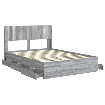 vidaXL Bed Frame with Storage and Headboard Grey Sonoma 140 x 200 cm