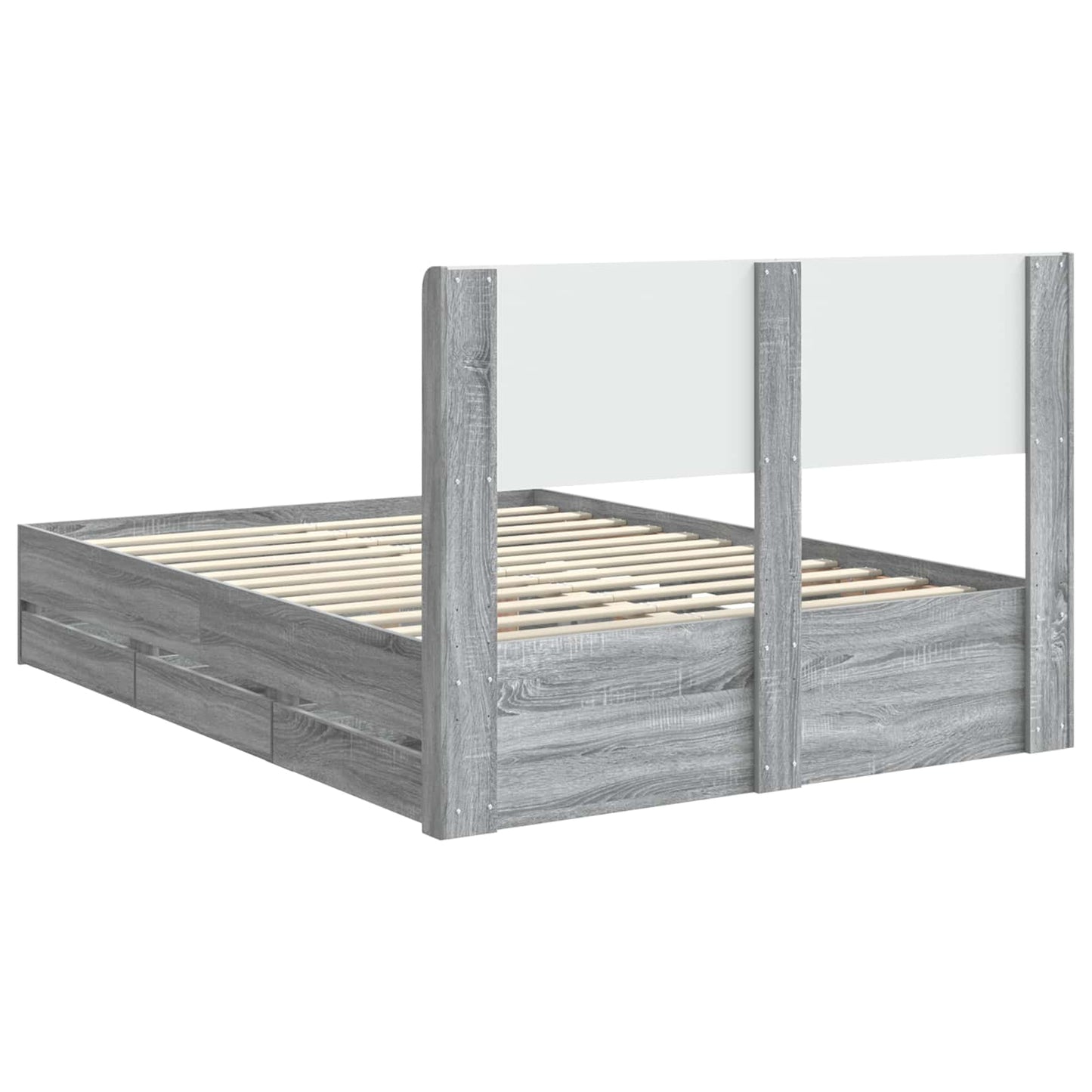 vidaXL Bed Frame with Storage and Headboard Grey Sonoma 140 x 200 cm