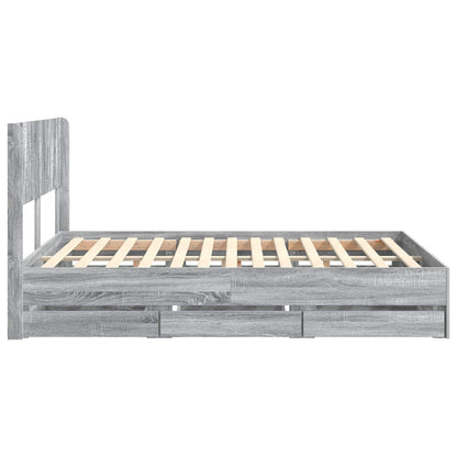vidaXL Bed Frame with Storage and Headboard Grey Sonoma 140 x 200 cm