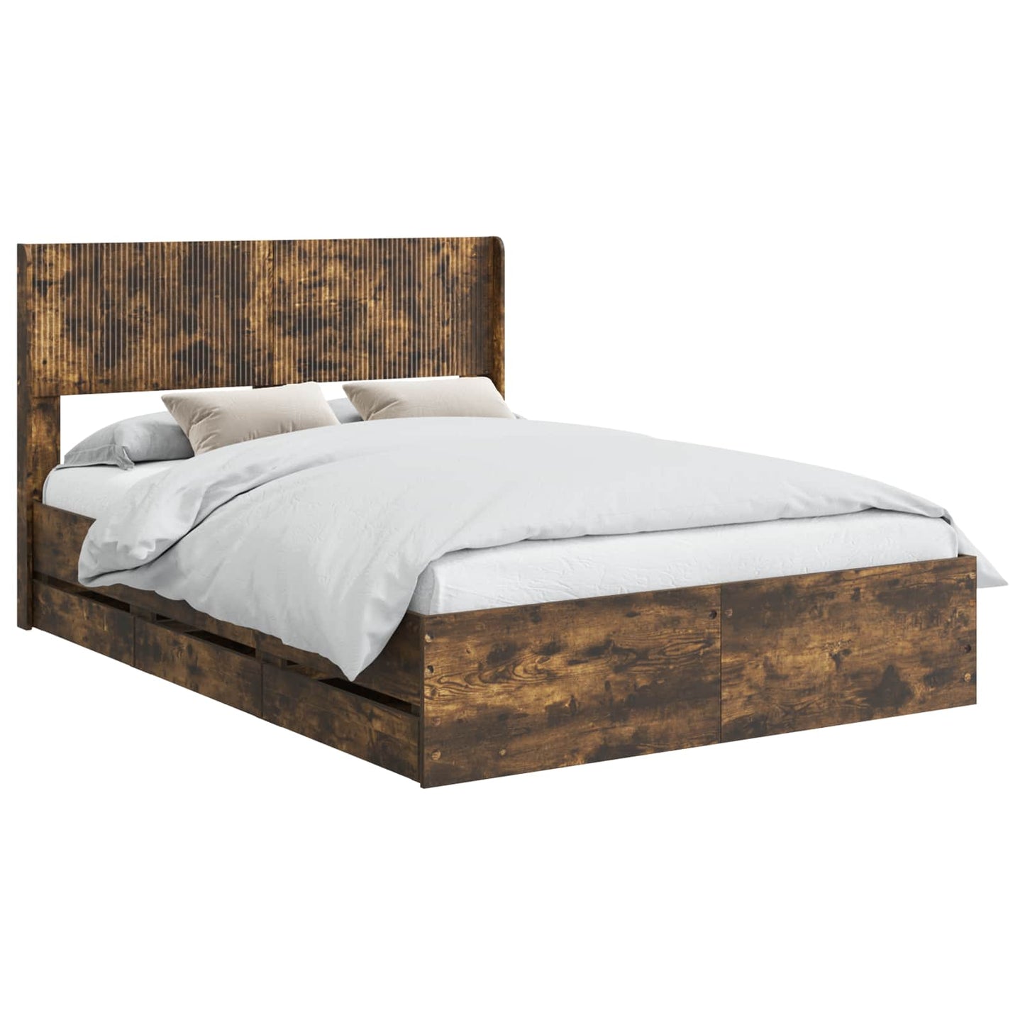 vidaXL Bed Frame with Storage and Headboard Smoked Oak 140 x 190 cm