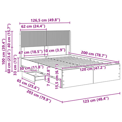 vidaXL Bed Frame with Storage and Headboard Smoked Oak 120 x 200 cm