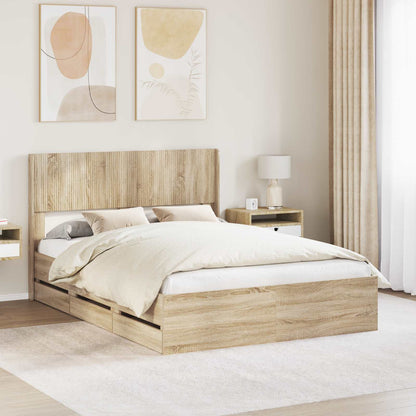 vidaXL Bed Frame with Storage and Headboard Sonoma Oak 120 x 190 cm