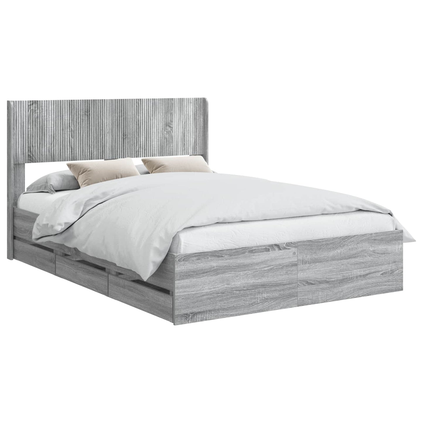 vidaXL Bed Frame with Storage and Headboard Grey Sonoma 120 x 190 cm
