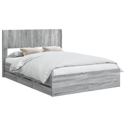 vidaXL Bed Frame with Storage and Headboard Grey Sonoma 120 x 190 cm