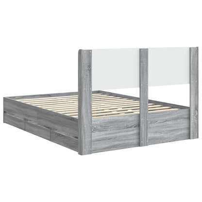 vidaXL Bed Frame with Storage and Headboard Grey Sonoma 120 x 190 cm