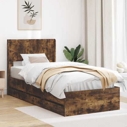 vidaXL Bed Frame with Storage and Headboard Smoked Oak 100 x 200 cm