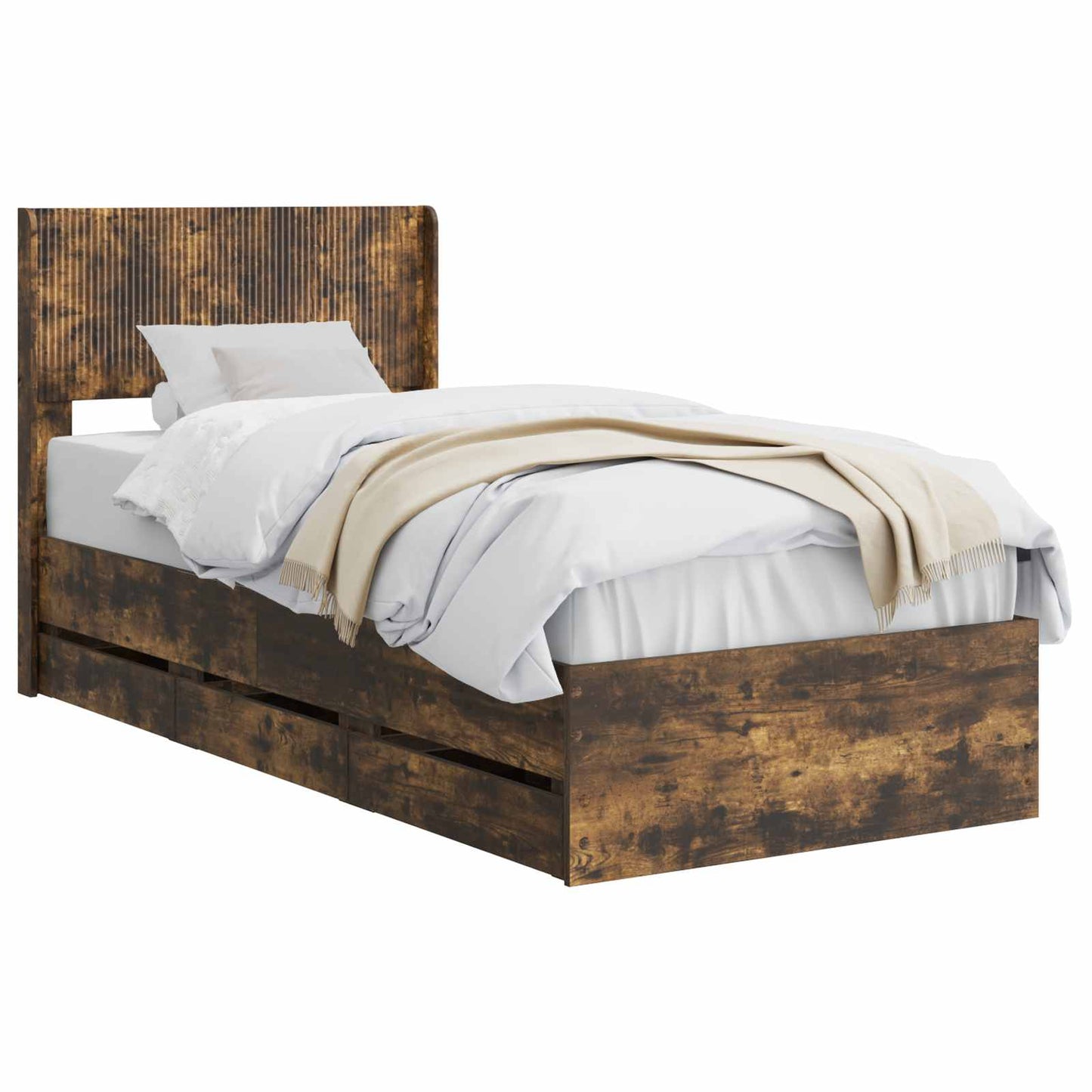 vidaXL Bed Frame with Storage and Headboard Smoked Oak 100 x 200 cm