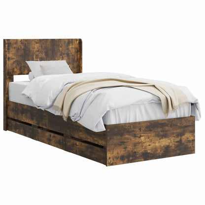 vidaXL Bed Frame with Storage and Headboard Smoked Oak 100 x 200 cm