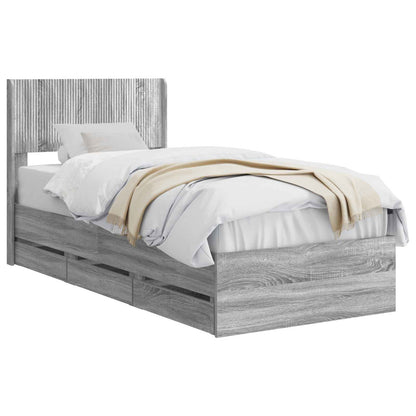 vidaXL Bed Frame with Storage and Headboard Grey Sonoma 100 x 200 cm