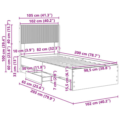 vidaXL Bed Frame with Storage and Headboard Grey Sonoma 100 x 200 cm