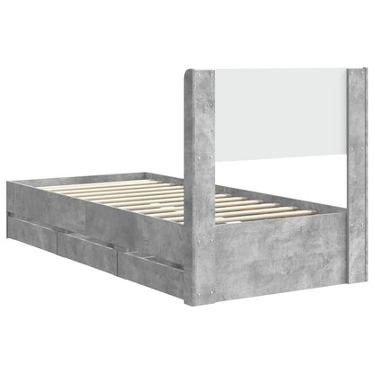 vidaXL Bed Frame with Storage and Headboard Concrete Grey 90 x 200 cm