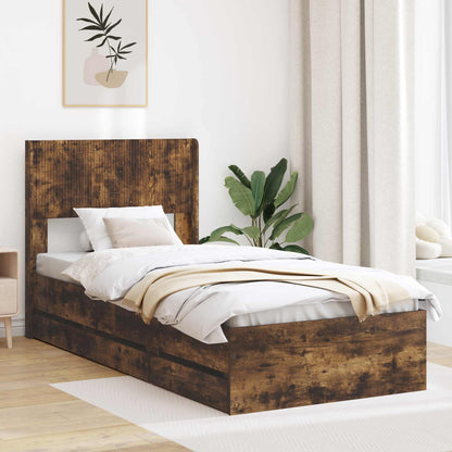 vidaXL Bed Frame with Storage and Headboard Smoked Oak 90 x 200 cm