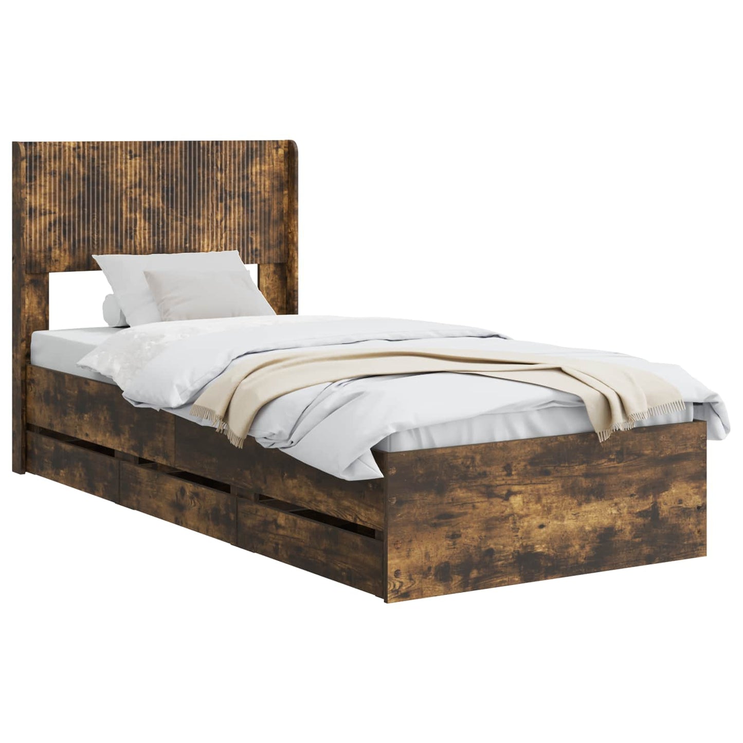 vidaXL Bed Frame with Storage and Headboard Smoked Oak 90 x 200 cm